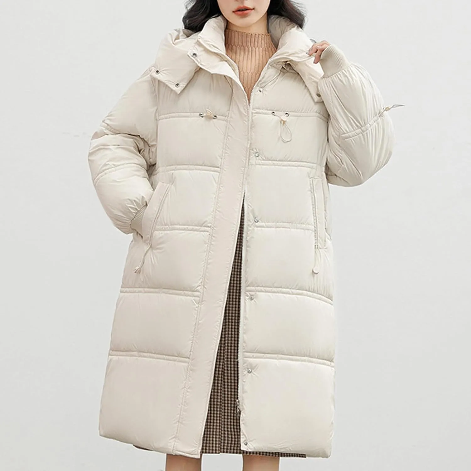 Women's Long Winter Coats Thicken Long Sleeve Puffer Coats Hooded Quilted Jackets Down Parkas Outerwear With Pockets