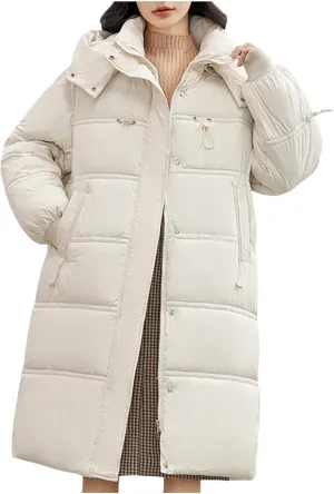 Women's Long Winter Coats Thicken Long Sleeve Puffer Coats Hooded Quilted Jackets Down Parkas Outerwear With Pockets