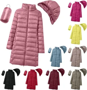 Women's Long Winter Faux Fur Coat Puffer Warm Jacket with Detachable Hood Packable Hooded Down Jacket Ultra Light
