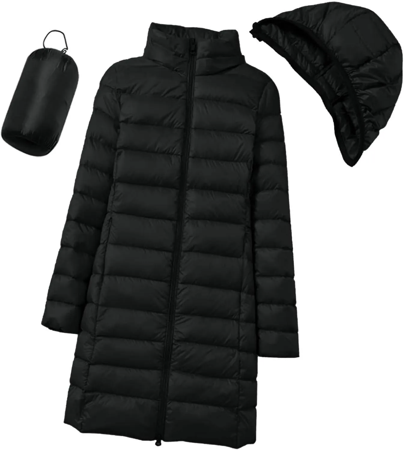 Women's Long Winter Faux Fur Coat Puffer Warm Jacket with Detachable Hood Packable Hooded Down Jacket Ultra Light