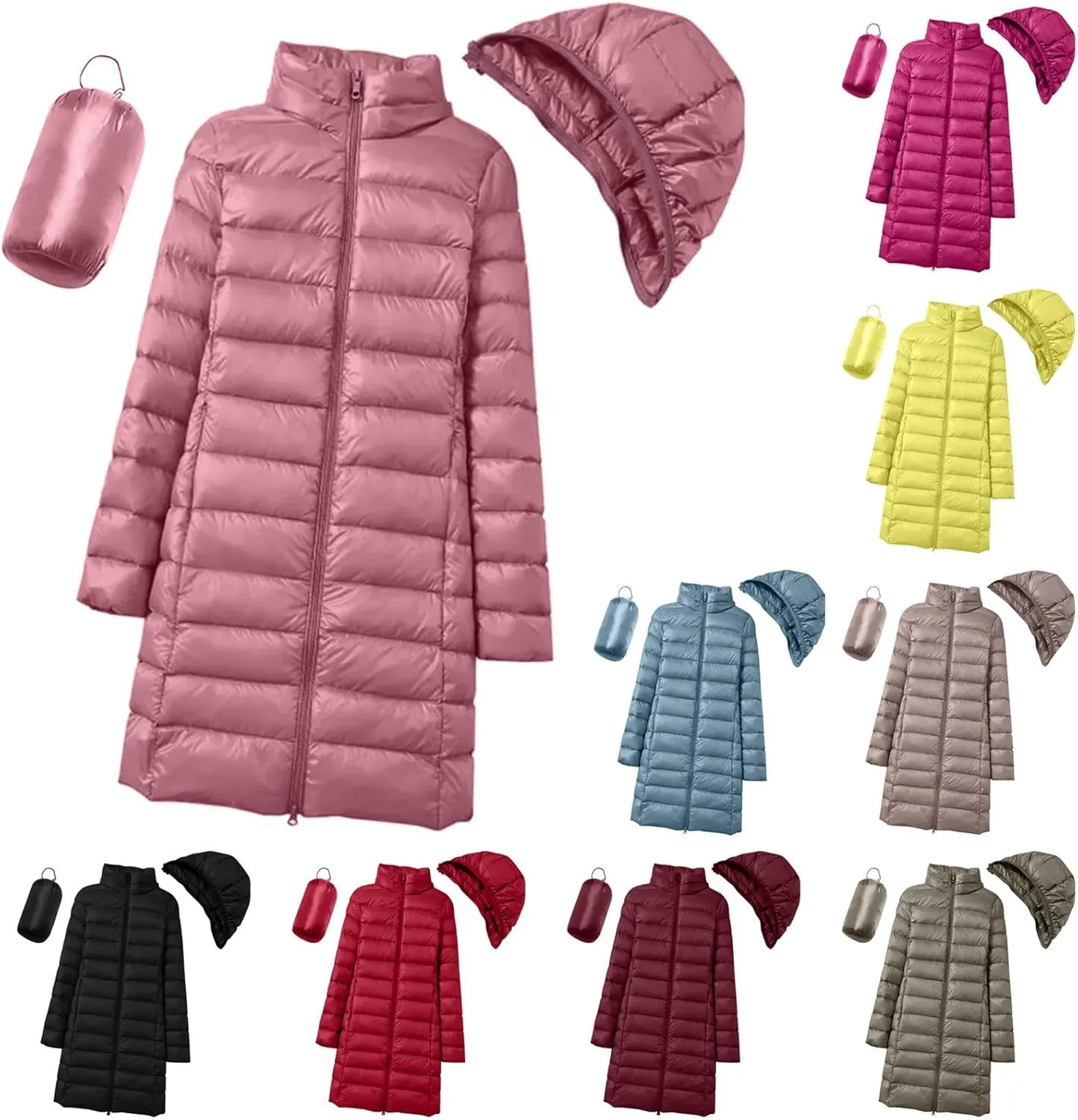 Women's Long Winter Faux Fur Coat Puffer Warm Jacket with Detachable Hood Packable Hooded Down Jacket Ultra Light