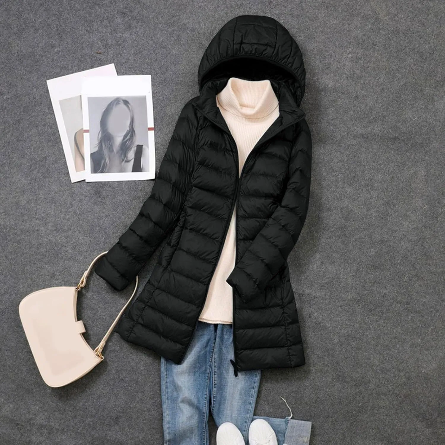 Women's Long Winter Faux Fur Coat Puffer Warm Jacket with Detachable Hood Packable Hooded Down Jacket Ultra Light