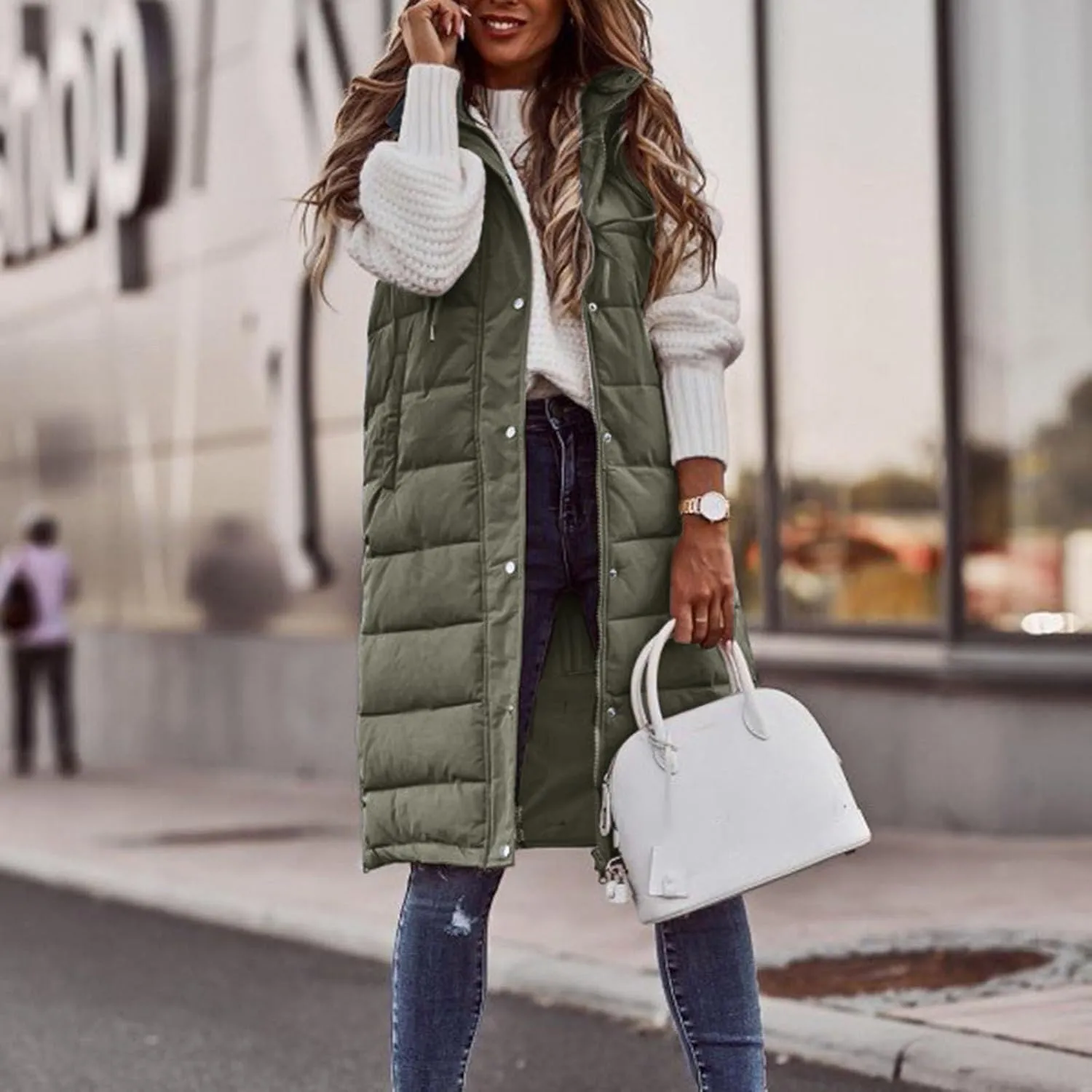 Womens Minimalist Solid Zipper Puffer Coat Long Sleeve Casual Overcoat Warm Slim Hooded Outwear Fall Winter Clothes