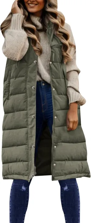 Womens Minimalist Solid Zipper Puffer Coat Long Sleeve Casual Overcoat Warm Slim Hooded Outwear Fall Winter Clothes