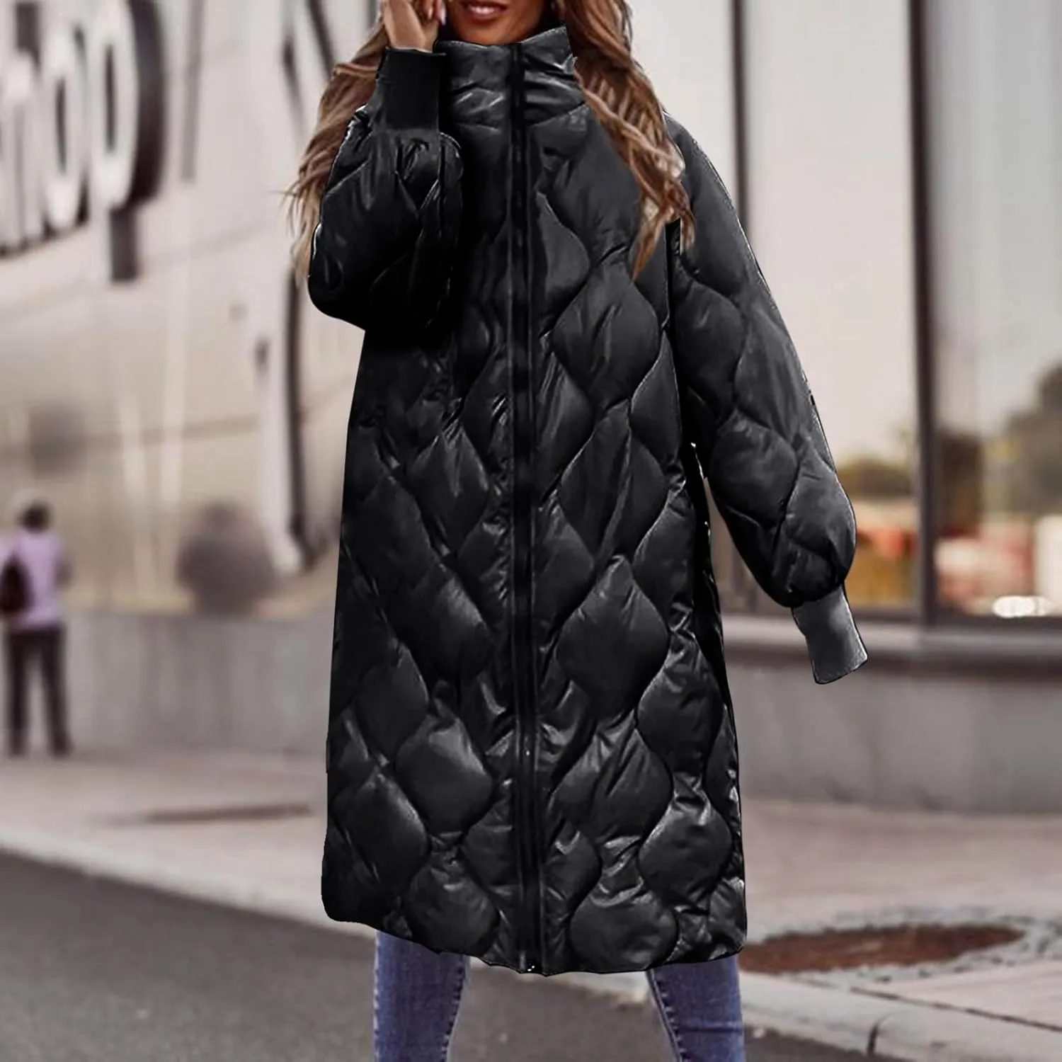 Womens Oversized Hooded Puffer Coat Lightweight Warm Quilted Winter Jacket Long Down Parka for Outdoor Use