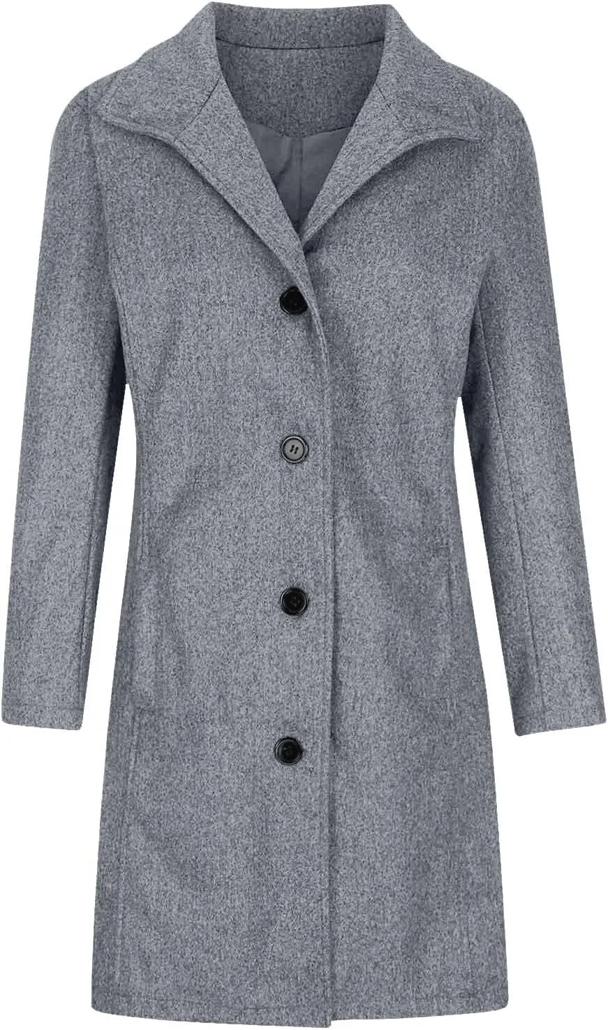 Womens Pea Coat Casual Thicken Wool Blend Stand Collar Trench Coats Single Breasted Mid-Long Peacoat Jackets