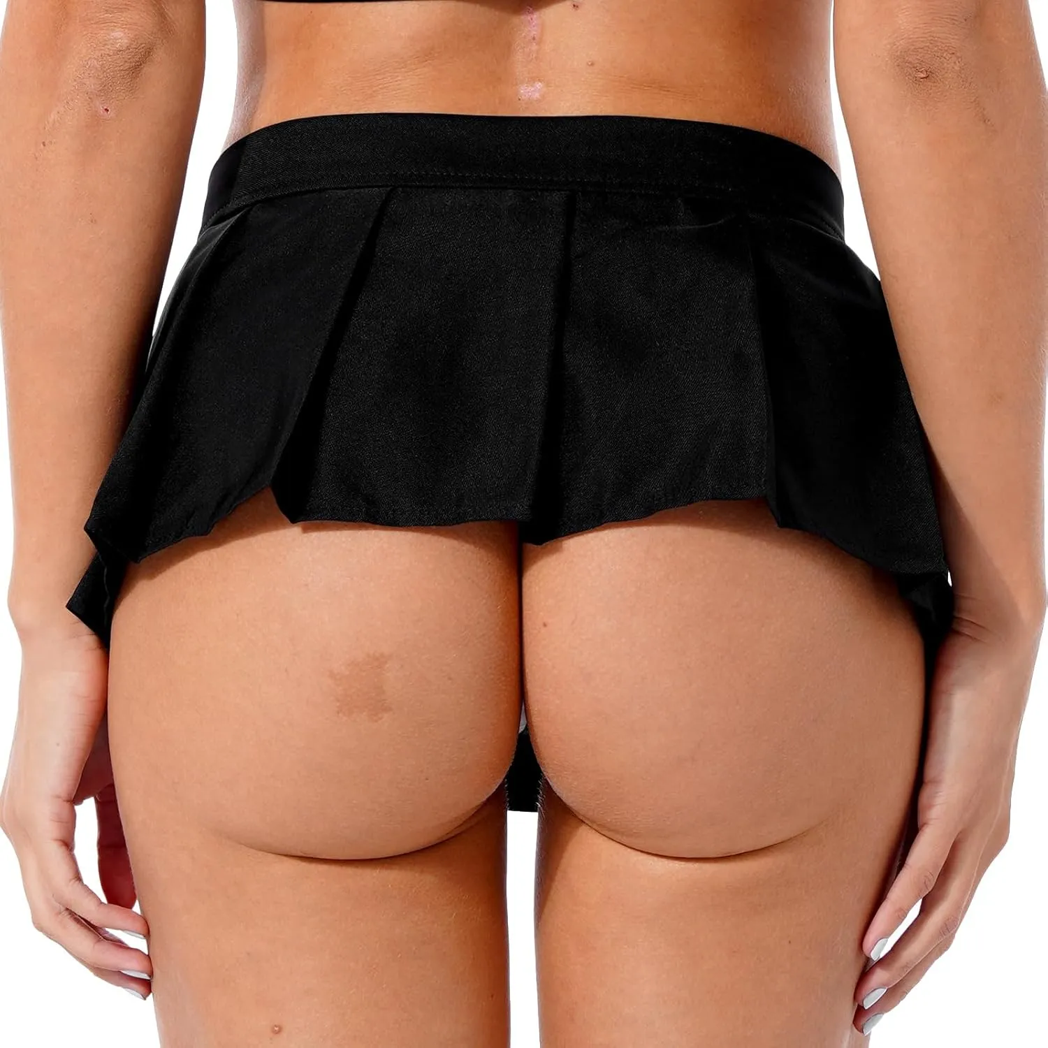 Women's Pleated Mini Skirt Solid Ruffle Lingerie Micro Skirts Sexy Schoolgirl Outfits