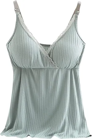 Women's Plus Size Nursing Tank Tops Maternity Breastfeeding with Padded Bra Cami Shirt Sexy Tops for Pregnant Women