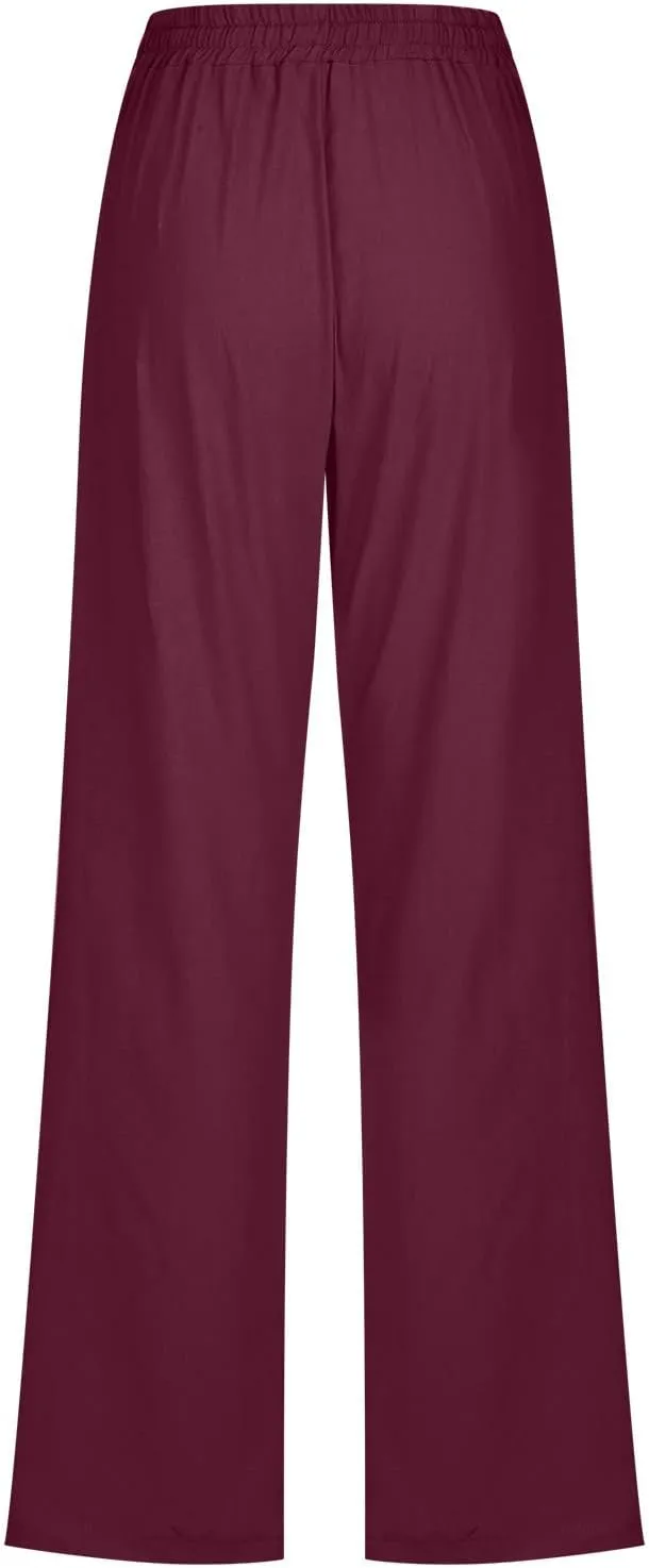 Women's Plus Size Summer Pants Straight Leg Linen Pants High Waisted Pants Loose Beach Pants Casual Vacation Trousers