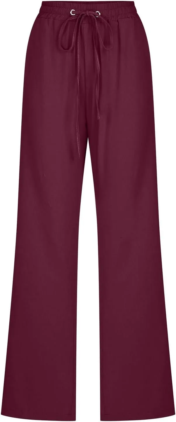Women's Plus Size Summer Pants Straight Leg Linen Pants High Waisted Pants Loose Beach Pants Casual Vacation Trousers