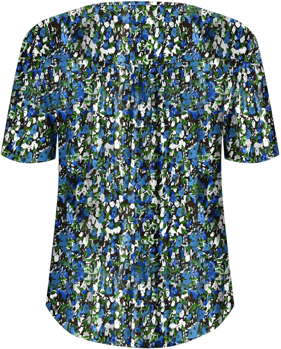Women's Plus Size Tops Casual Summer Pleated Button Up Crewneck Tunic Shirt Loose Fit Short Sleeve Printed Blouses