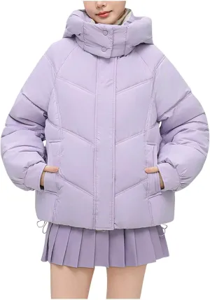 Women's Puffer Jacket Cowl Neck Down Coat Loose Hooded Quilted Padded Jackets Winter Warm Casual Outwear Outfit