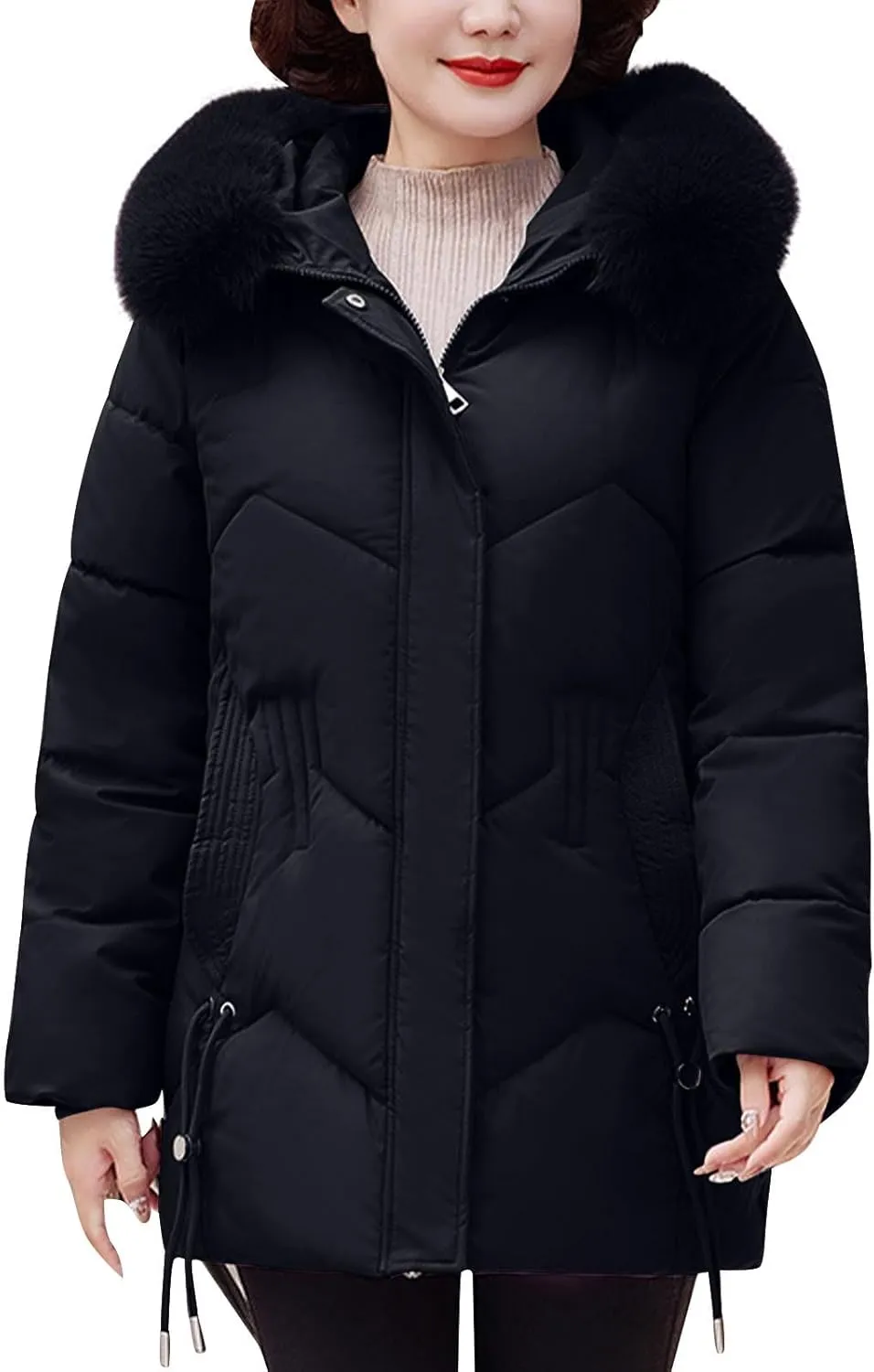 Women's Puffer Jacket Parka Winter Warm Down Coats Quilted Waterproof Thick Outerwear with Fur Hood Fashion Jackets