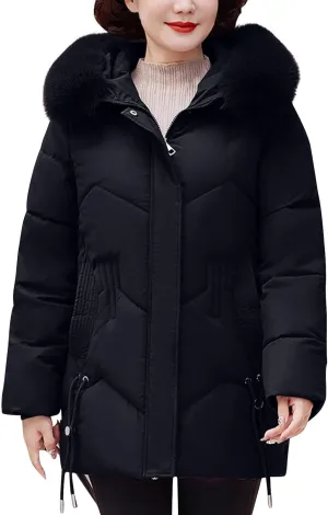 Women's Puffer Jacket Parka Winter Warm Down Coats Quilted Waterproof Thick Outerwear with Fur Hood Fashion Jackets