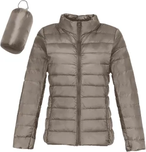 Womens Puffer Jacket Warm Hooded Down Jacket Packable Short Fall Jacket Zip Cardigan Winter Coats with Pockets