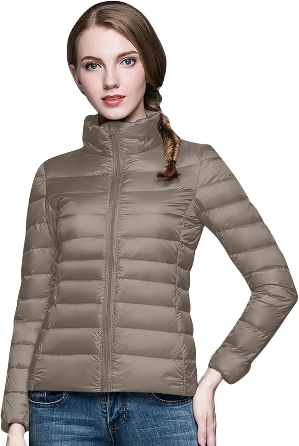 Womens Puffer Jacket Warm Hooded Down Jacket Packable Short Fall Jacket Zip Cardigan Winter Coats with Pockets
