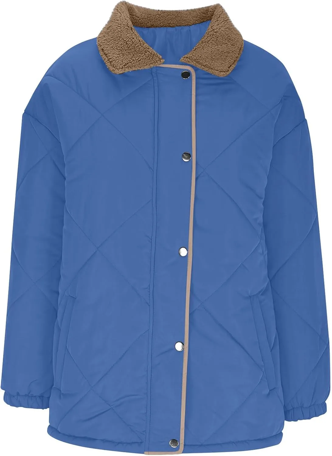 Womens Quilted Lightweight Jackets Button Down Puffer Jacket with Fleece Lapel Winter Coats Padded Down Coats Outwear