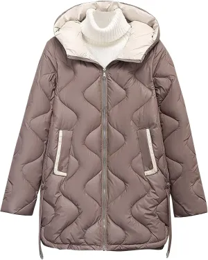 Women's Quilted Puffer Jacket with Hood Winter Warm Jackets Down Coat Parkas Fashion Padded Outerwear with Pockets