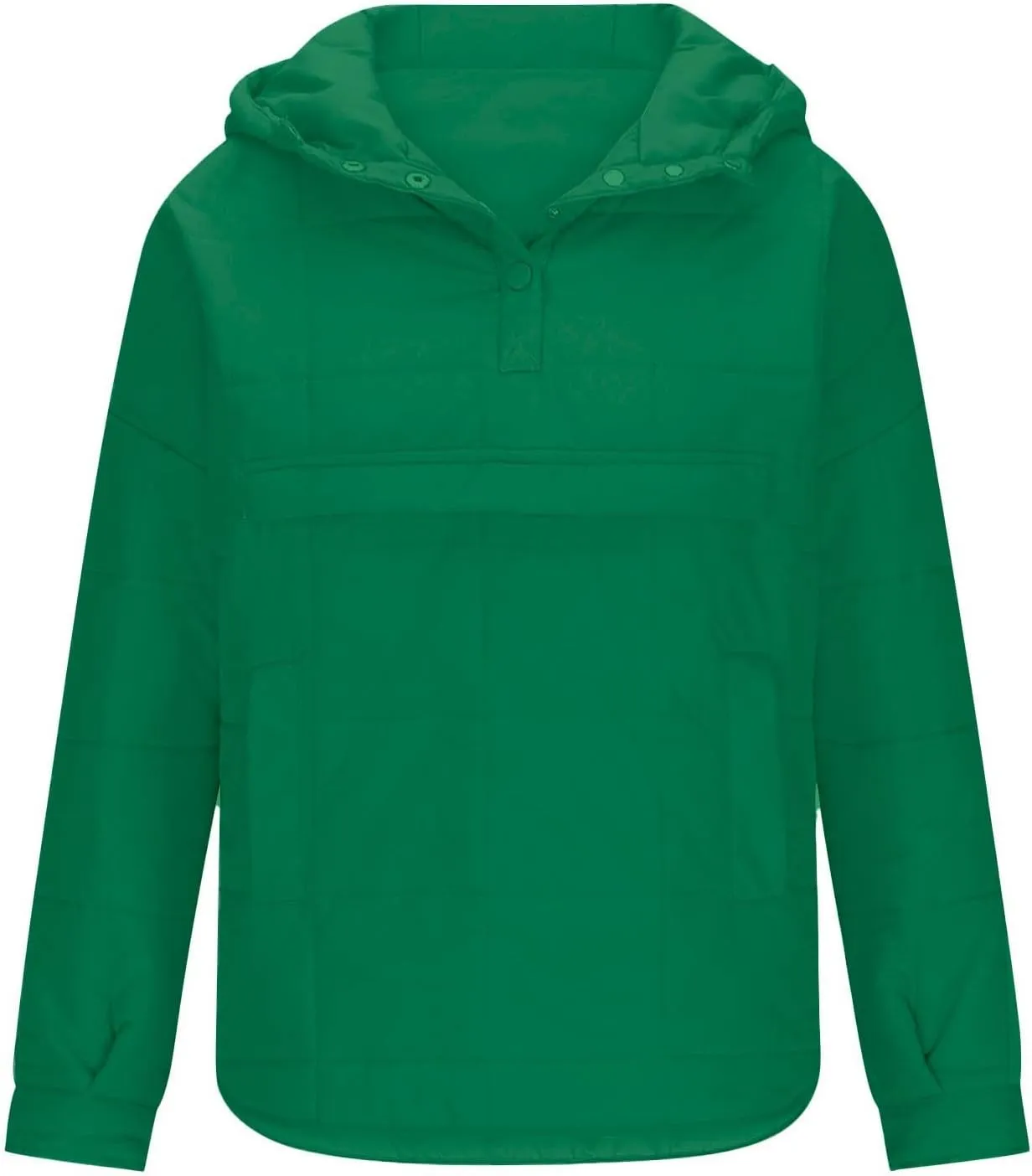 Women's Quilted Pullover Puffer Jacket Lightweight Button Long Sleeve Coat Oversized Packable Hooded Jacket Tops