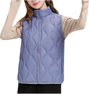 Women's Quilted Vest Lightweight Puffer Jackets Casual Stand Collar Coats Winter Warm Gilet Down Coat with Pockets
