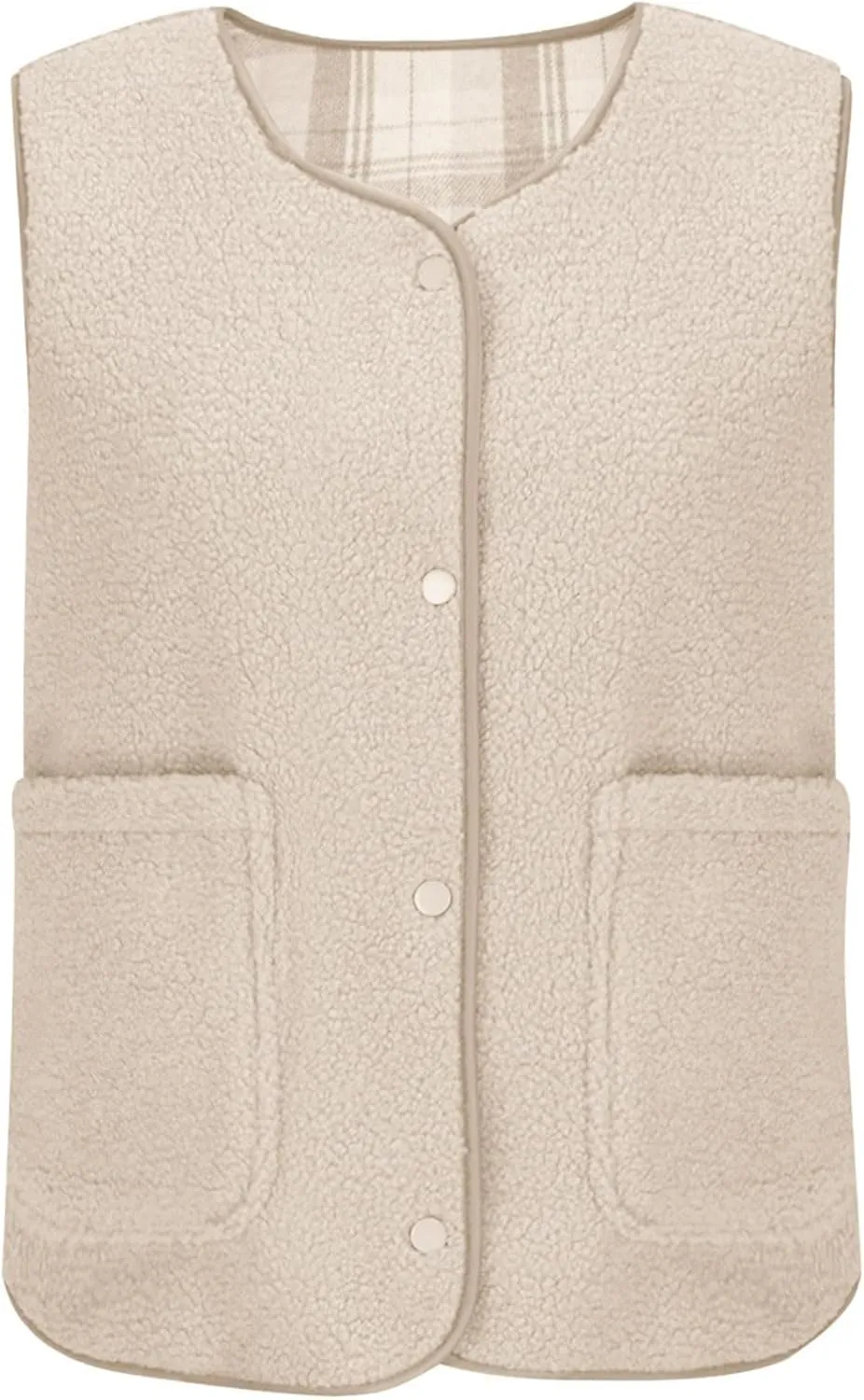 Womens Reversible Plaid Sherpa Vest Fuzzy Fleece Jacket Lightweight Cozy Sleeveless Cardigan Button Up Waistcoat Gilet