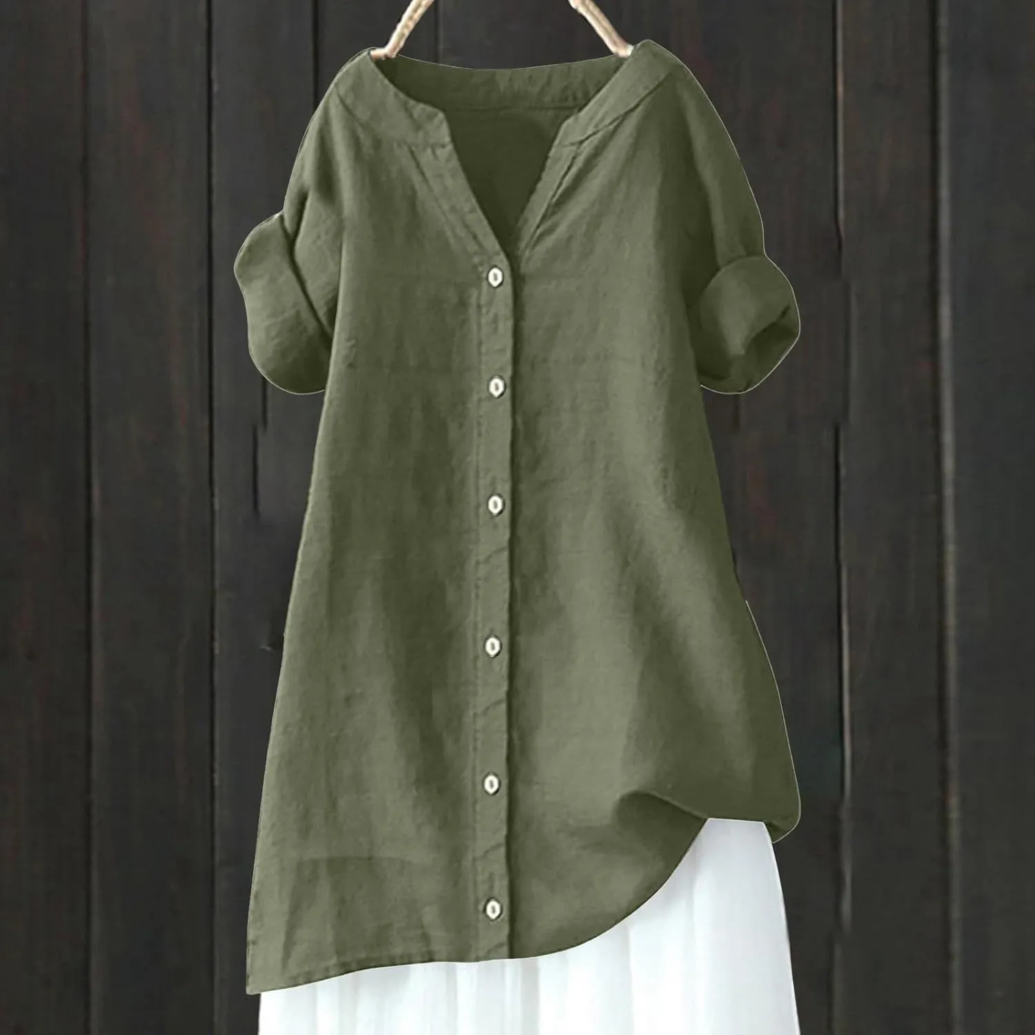 Womens Short Sleeve Cotton Linen Shirts Casual Crewneck Comfy T Shirt Embroidery Loose Fit Summer Tee Shirts