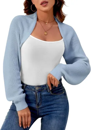 Women's Shrug Cardigan Sweaters Open Front Crop Cardigan Ribbed Knit Long Sleeve Drop Shoulder Bolero Sweater