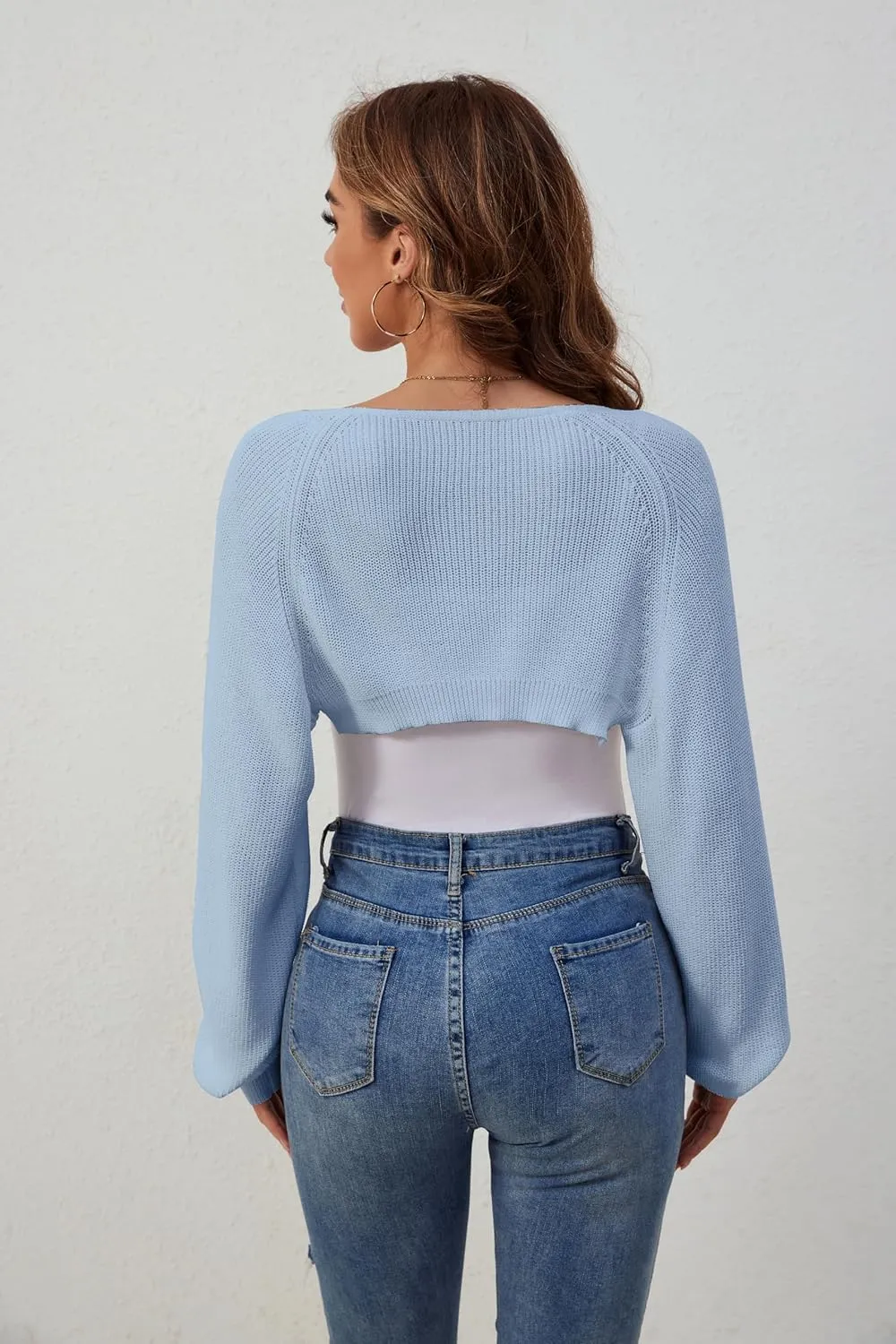 Women's Shrug Cardigan Sweaters Open Front Crop Cardigan Ribbed Knit Long Sleeve Drop Shoulder Bolero Sweater