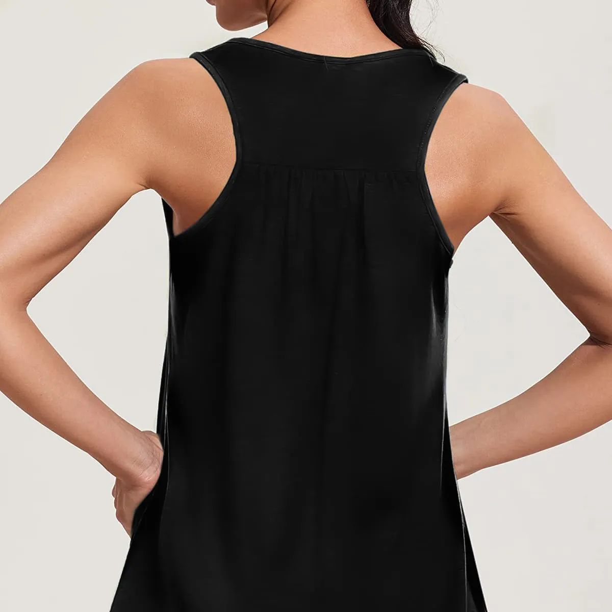Womens Sleeveless V-Neck Tank Tops Workout Loose Fit Tops for Women Athletic Banded Bottom Tank Casual Shirts