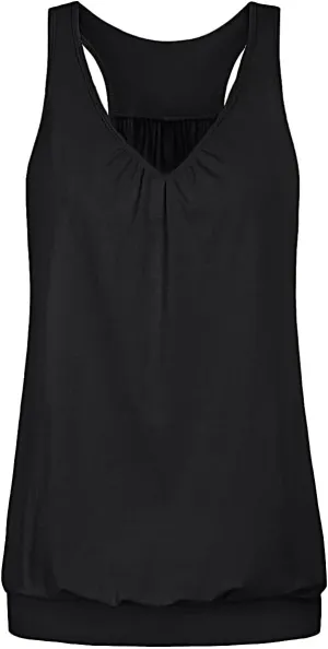 Womens Sleeveless V-Neck Tank Tops Workout Loose Fit Tops for Women Athletic Banded Bottom Tank Casual Shirts