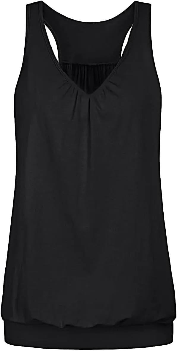 Womens Sleeveless V-Neck Tank Tops Workout Loose Fit Tops for Women Athletic Banded Bottom Tank Casual Shirts