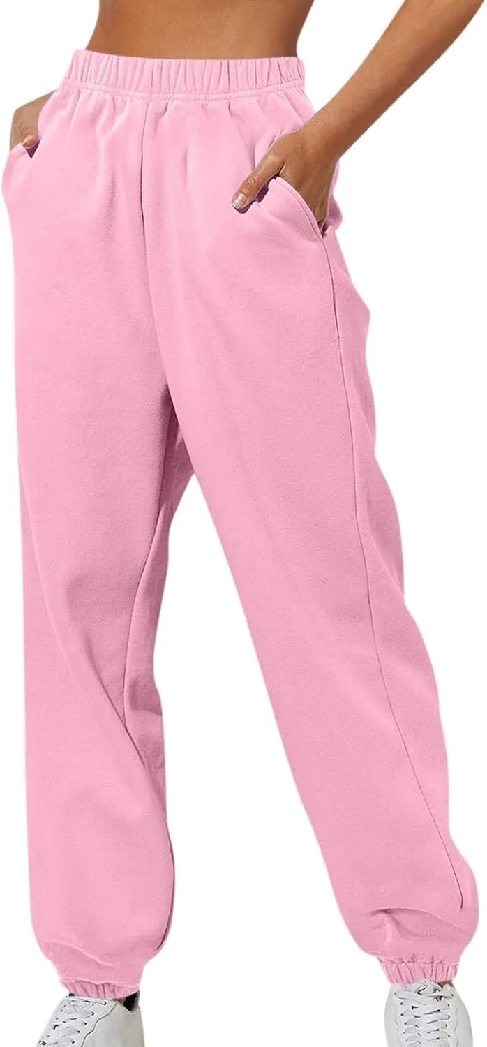 Womens Sweatpants Hiking Bottoms Joggers Lounge Drawstring Straight Leg High Waisted Basics Pants Trousers