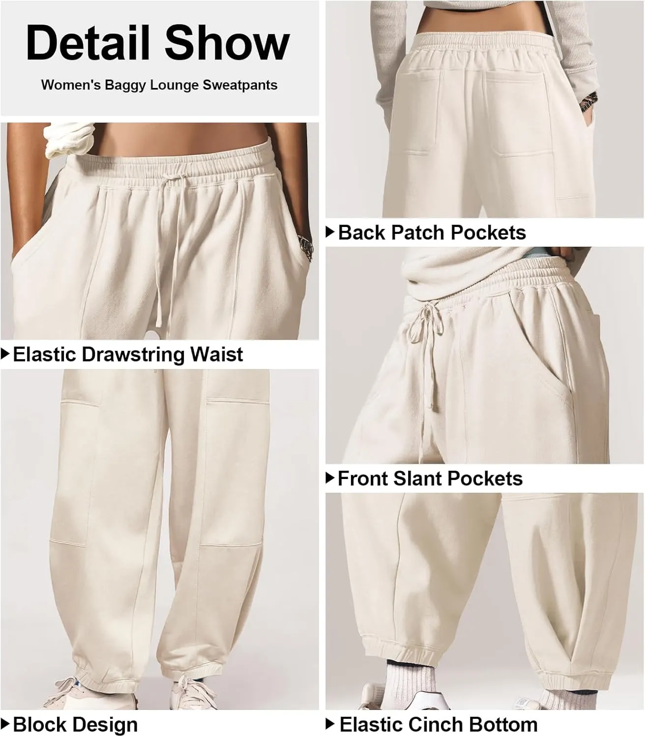 Women’s Sweatpants Joggers with Pockets Baggy Cinch Bottom Sweatpant Loose Mid Rise Casual Workout Active Lounge Sweat Pant