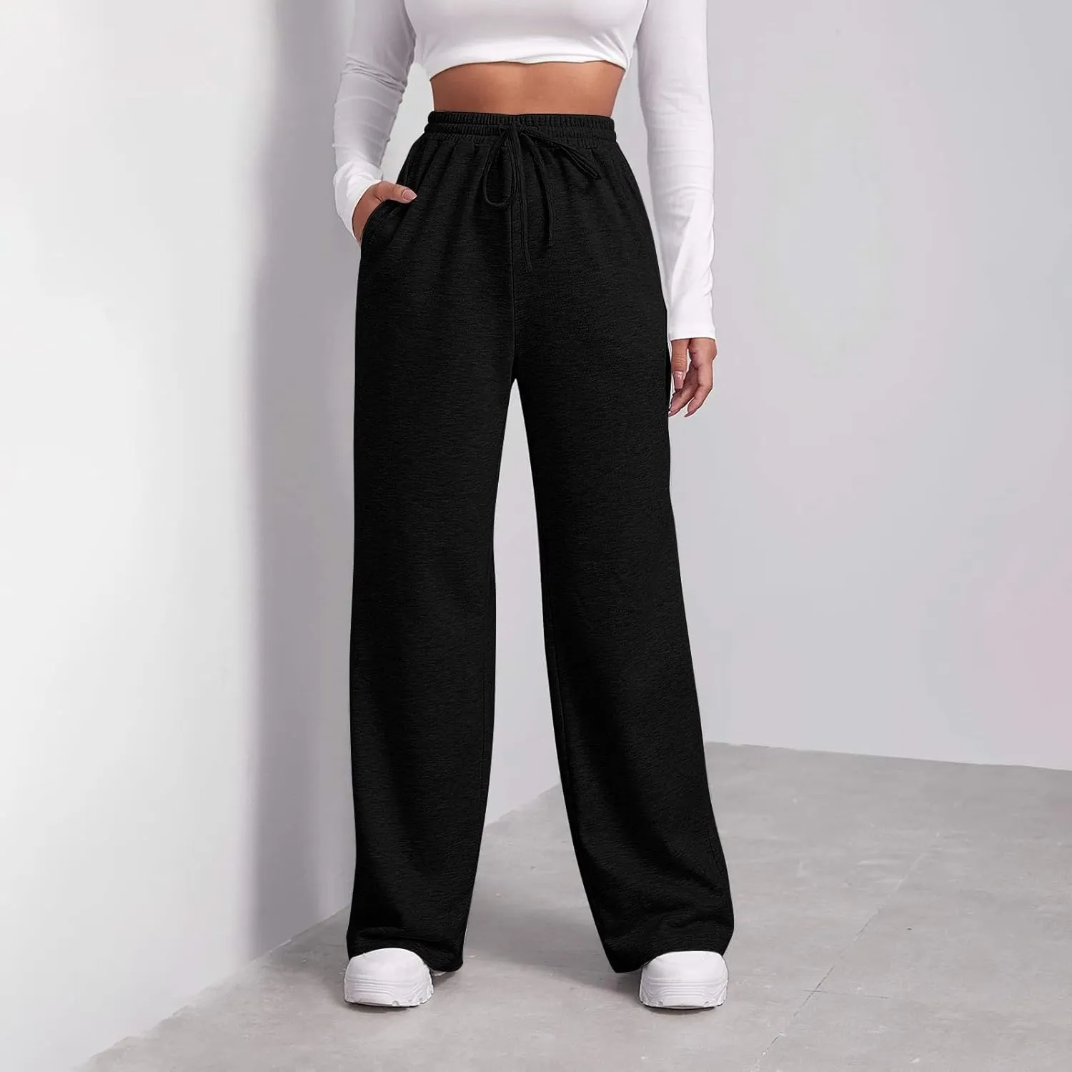 Womens Sweatpants Plus Size Bottoms Joggers Stretch Drawstring Preppy Straight Leg Basics Pants Trousers