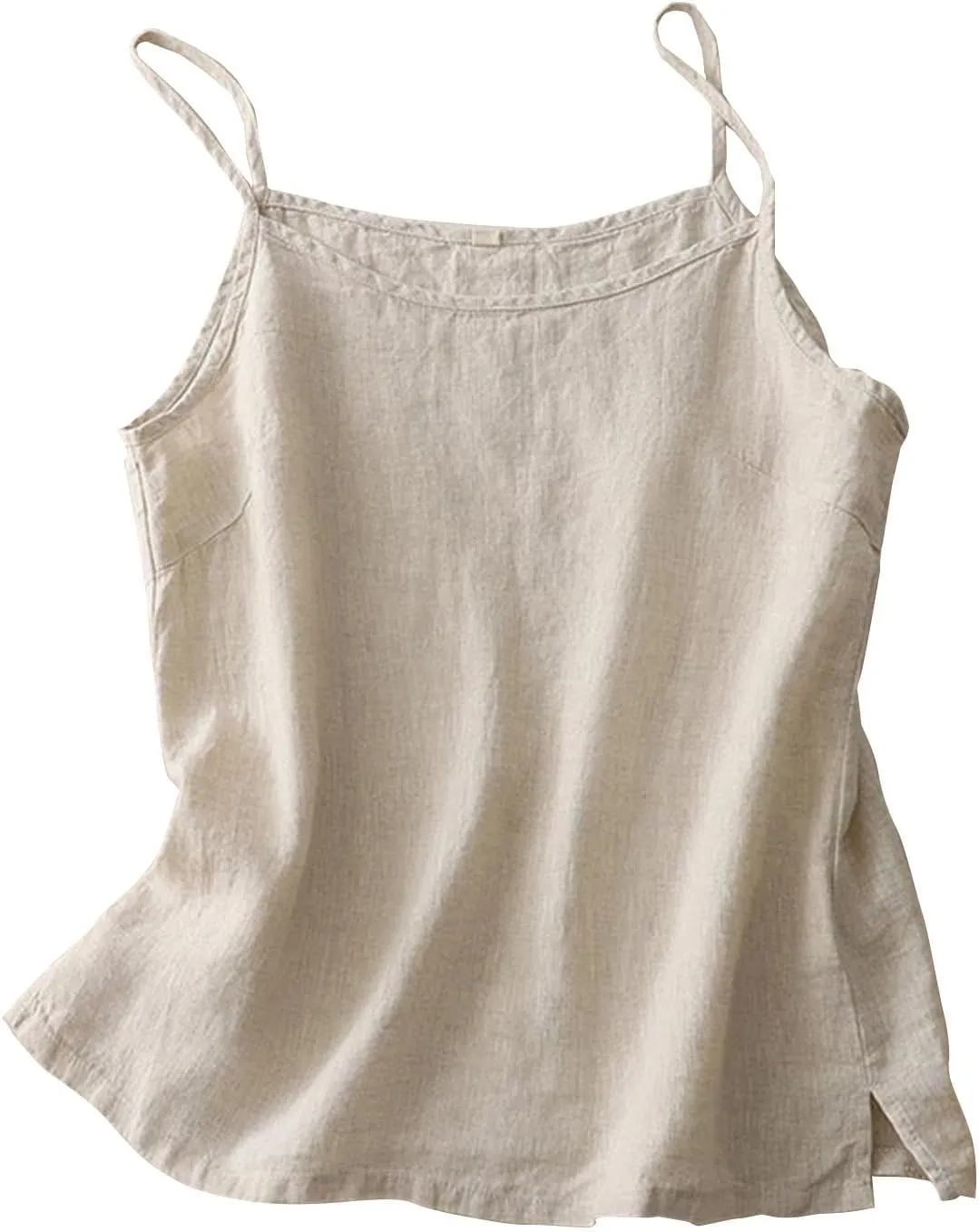 Womens Tank Tops Linen Causal V-Neck Sleeveless Fashion Camisole Tops Summer Loose Fit Spaghetti Strap Cami Shirts