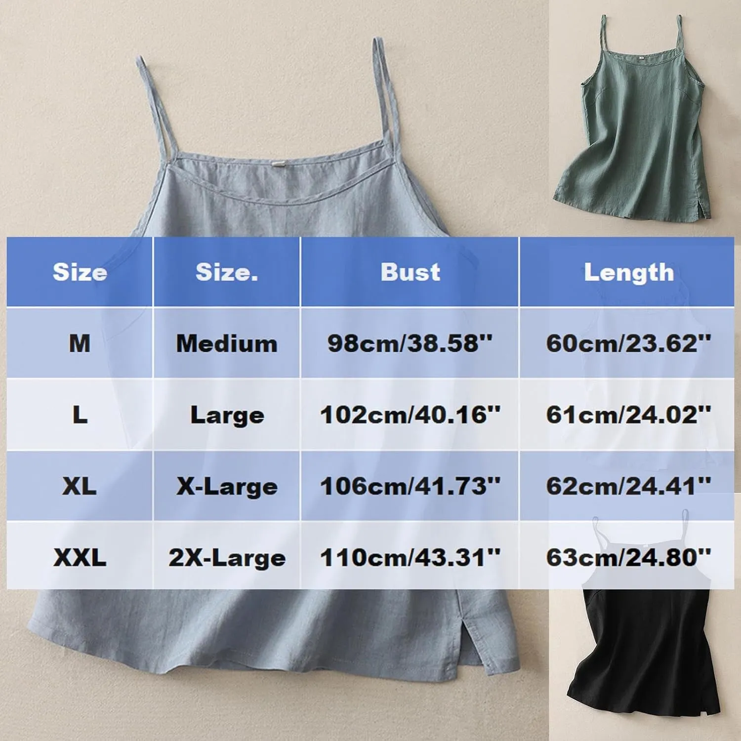 Womens Tank Tops Linen Causal V-Neck Sleeveless Fashion Camisole Tops Summer Loose Fit Spaghetti Strap Cami Shirts