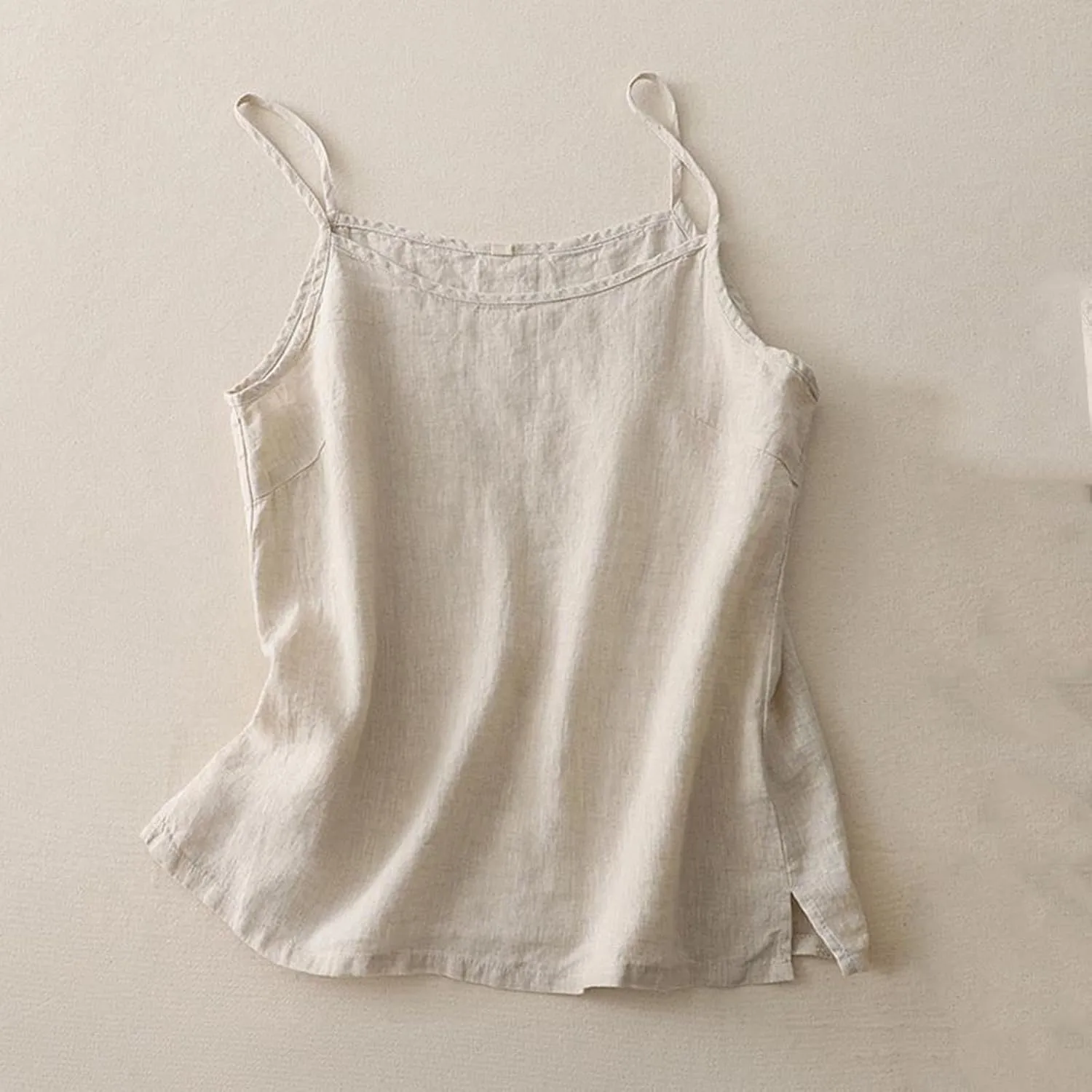 Womens Tank Tops Linen Causal V-Neck Sleeveless Fashion Camisole Tops Summer Loose Fit Spaghetti Strap Cami Shirts
