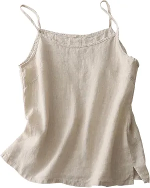Womens Tank Tops Linen Causal V-Neck Sleeveless Fashion Camisole Tops Summer Loose Fit Spaghetti Strap Cami Shirts