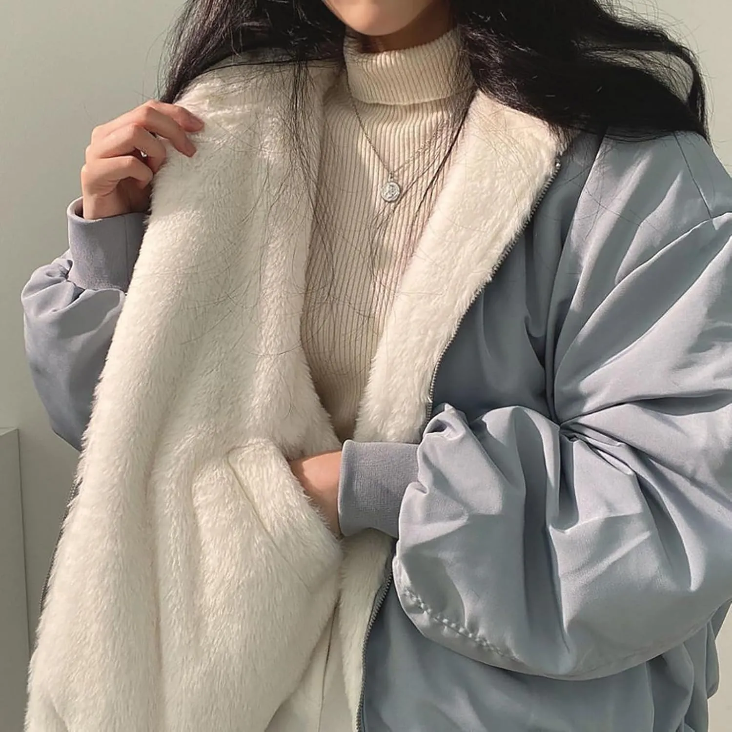 Women's Thick Padded Coat Loose Casual Solid Color Winter Warm Fleece Lined Hooded Long Sleeve Outwear, S-XL