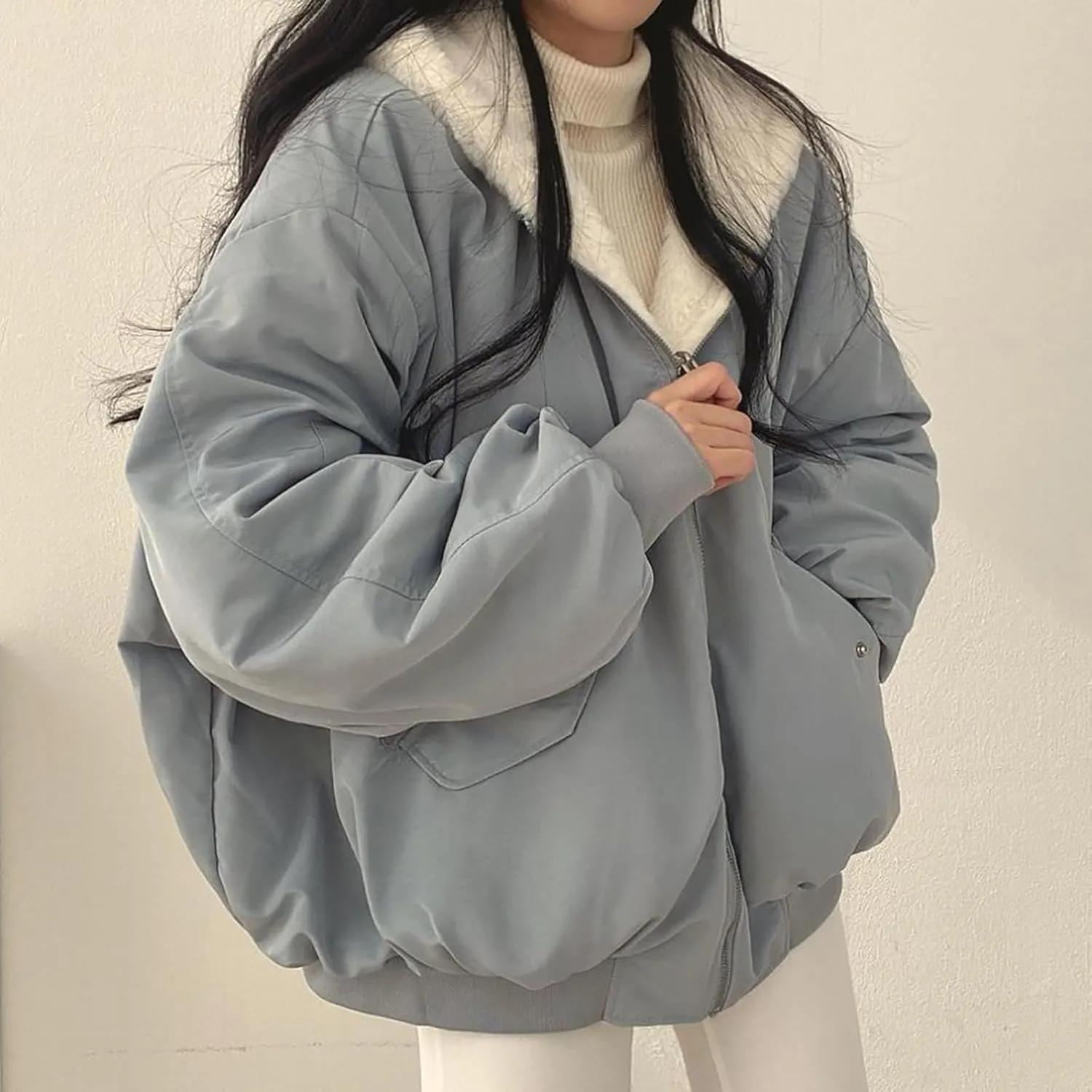 Women's Thick Padded Coat Loose Casual Solid Color Winter Warm Fleece Lined Hooded Long Sleeve Outwear, S-XL