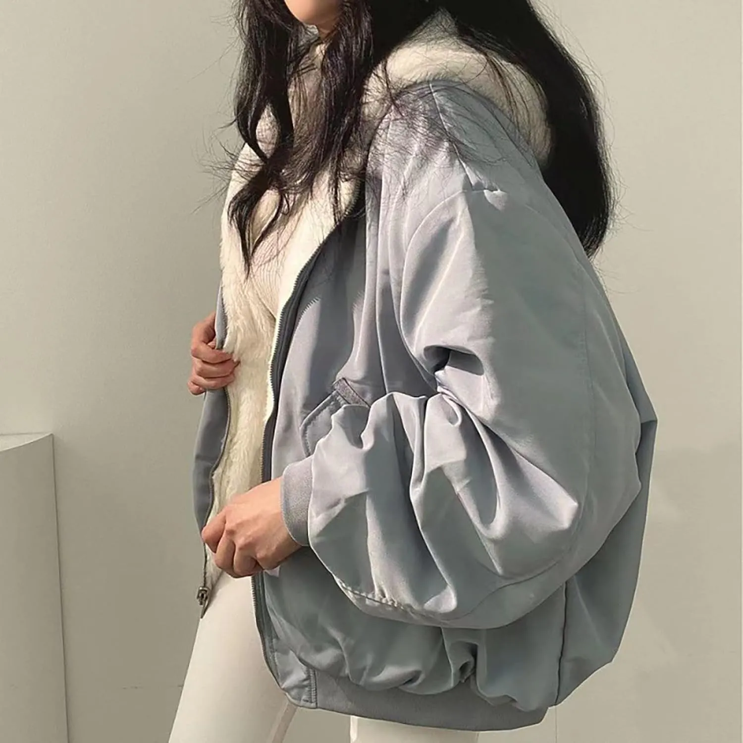 Women's Thick Padded Coat Loose Casual Solid Color Winter Warm Fleece Lined Hooded Long Sleeve Outwear, S-XL