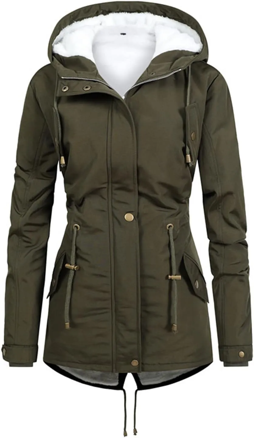 Womens Thicken Winter Coats with Faux Fur Hood Warm Fleece Sherpa Lined Anoraks Military Jackets Parka Outerwear 2024