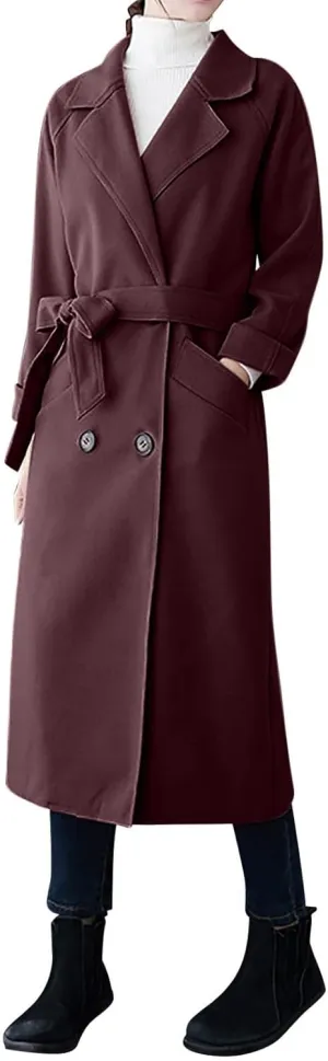 Womens Trench Coats Plus Size Double Breasted Wool Peacoat Open Front Lapel Overcoat Long Jackets with Pockets
