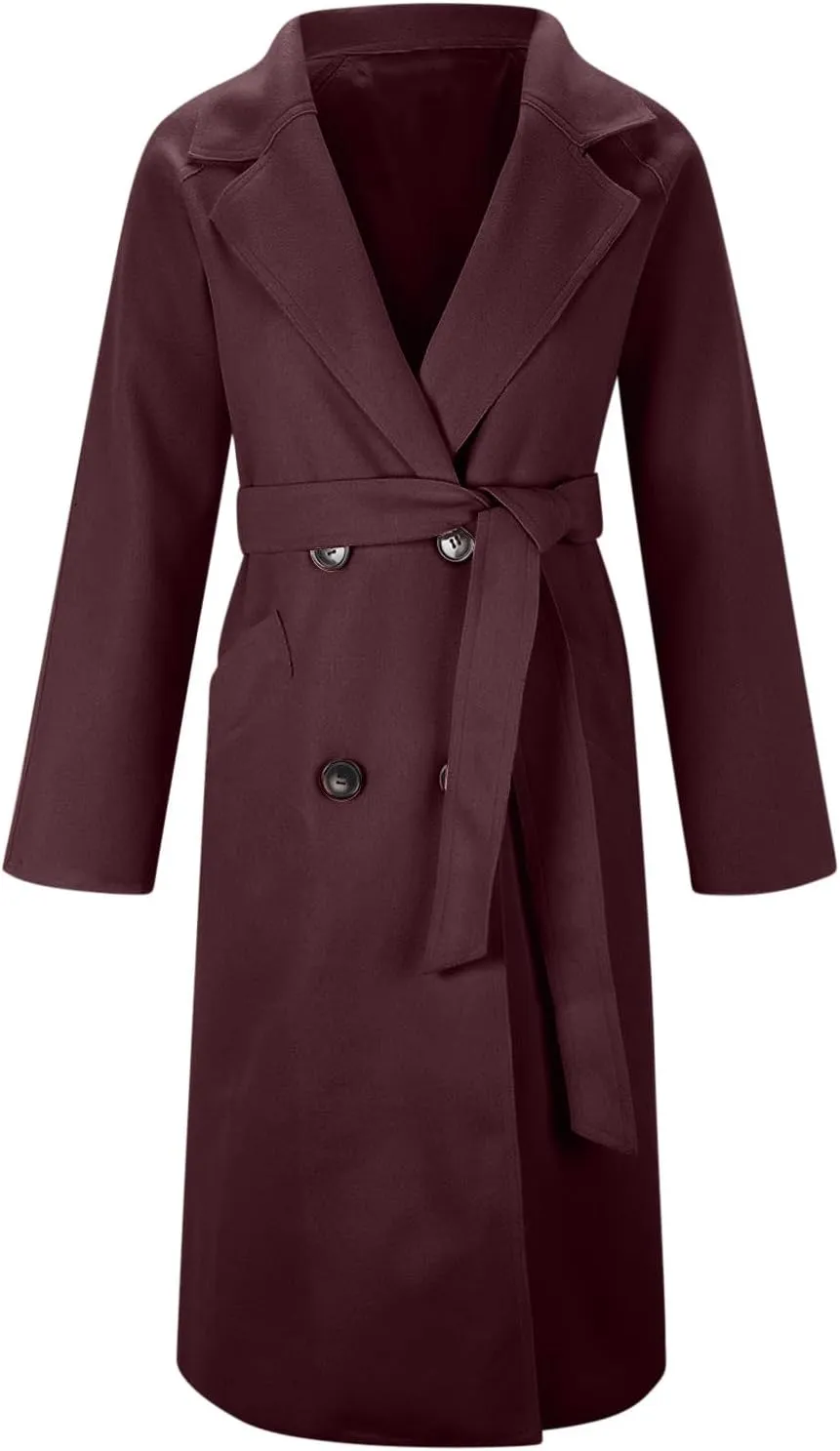 Womens Trench Coats Plus Size Double Breasted Wool Peacoat Open Front Lapel Overcoat Long Jackets with Pockets