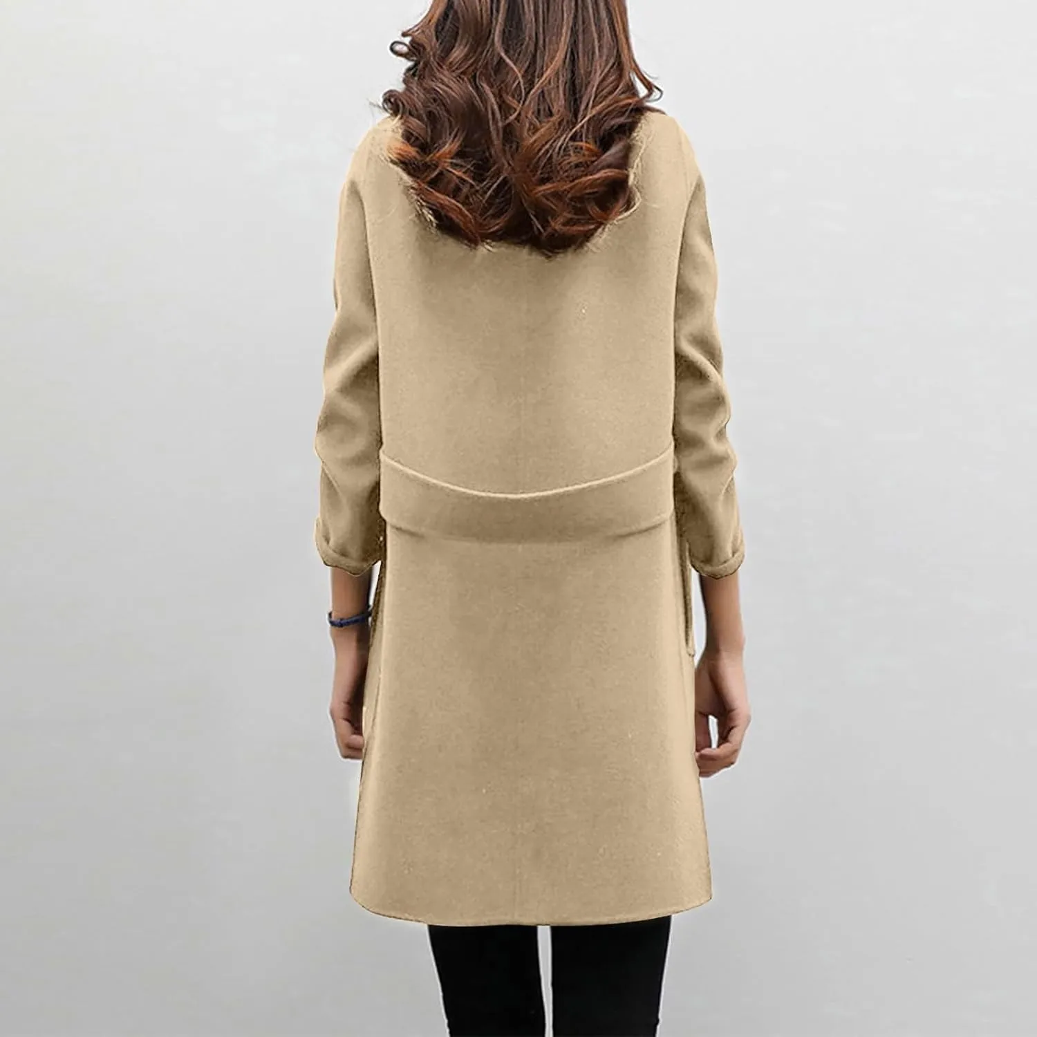 Womens Trendy Woolen Coats Winter Trench Coat Casual Button Cardigan Jacket Overcoat Plain Lapel Outwear