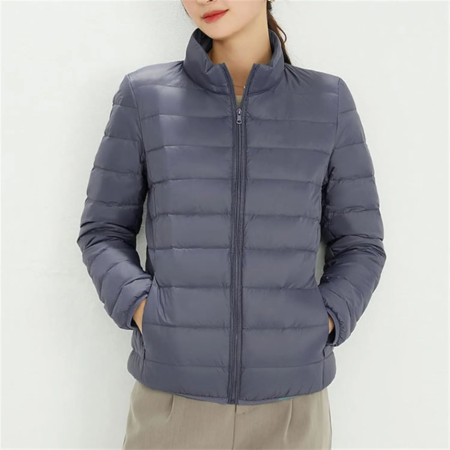 Women's Winter Casual Quilted Jackets Faux Fur Removable Hood Winter Jacket Parka Full Zip Black Padded Coats