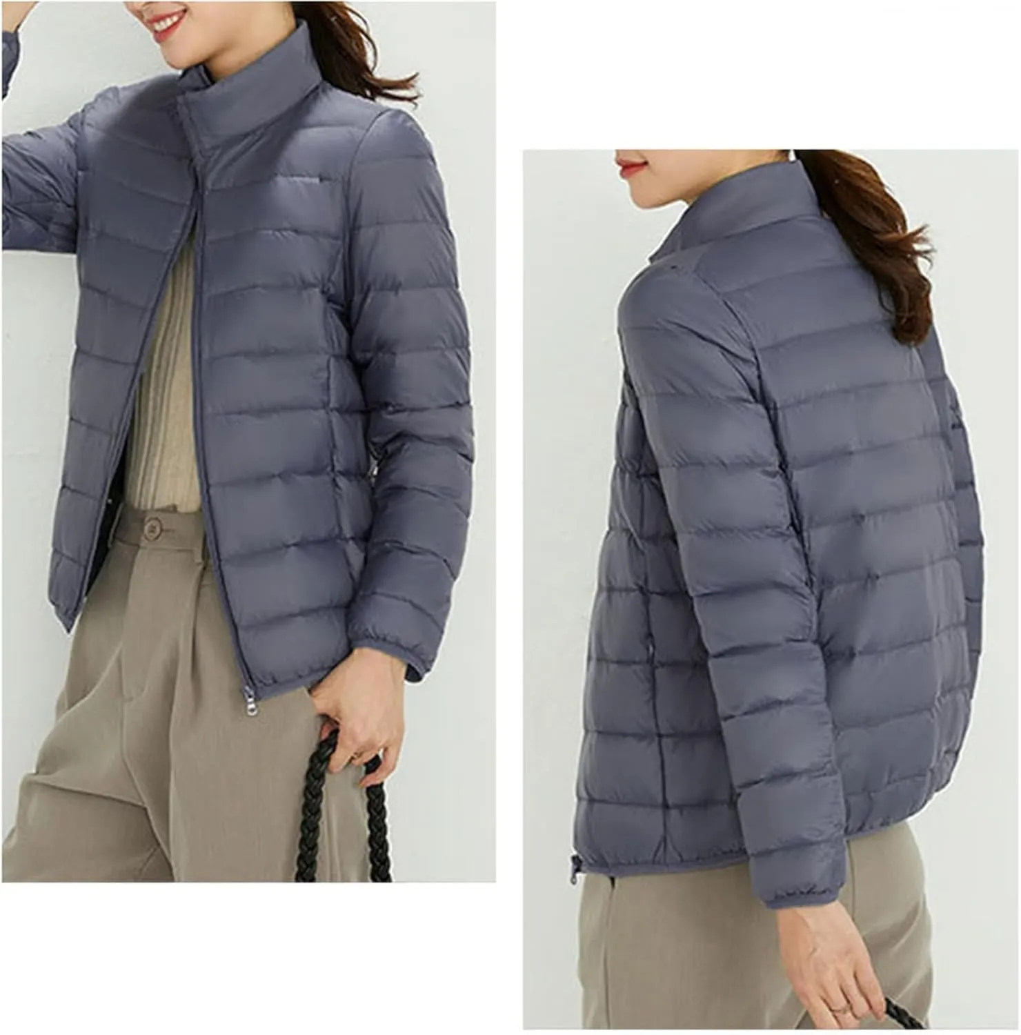 Women's Winter Casual Quilted Jackets Faux Fur Removable Hood Winter Jacket Parka Full Zip Black Padded Coats