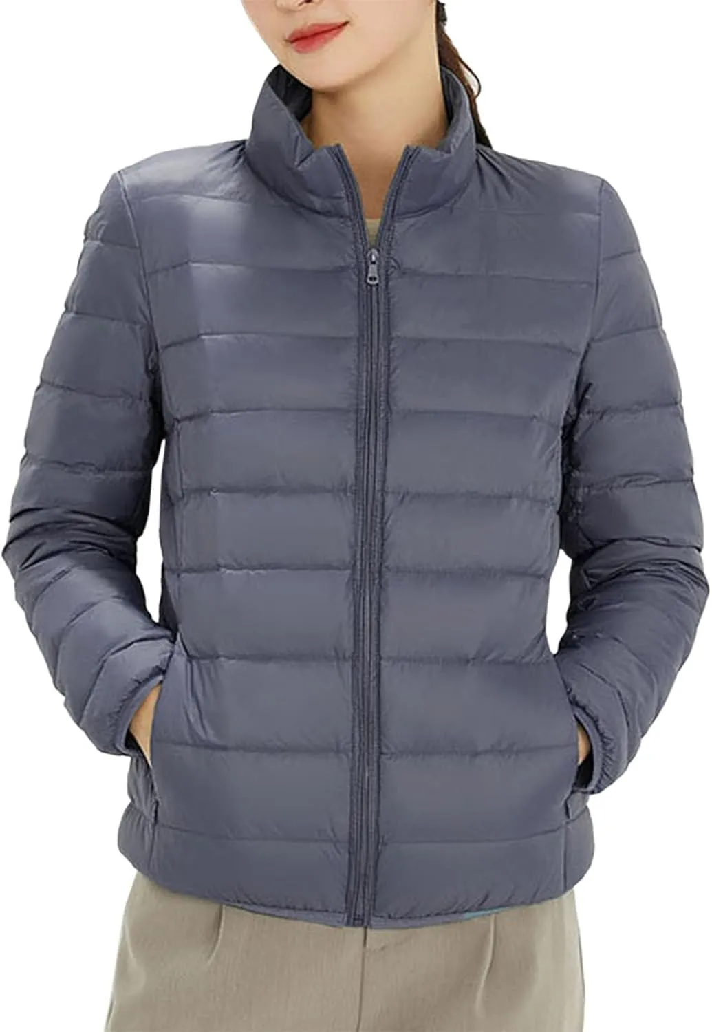 Women's Winter Casual Quilted Jackets Faux Fur Removable Hood Winter Jacket Parka Full Zip Black Padded Coats