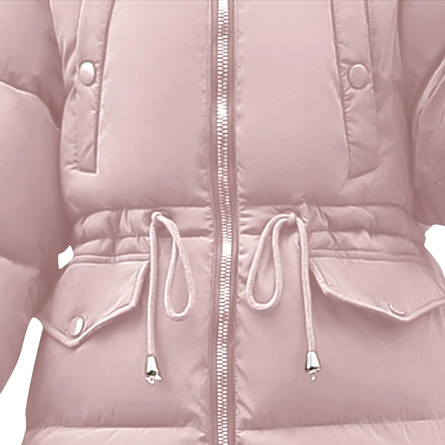 Women's Winter Casual Quilted Jackets Faux Fur Trim Hood Warm Quilted Jacket Fleece Fur Outdoor Overcoat Coats