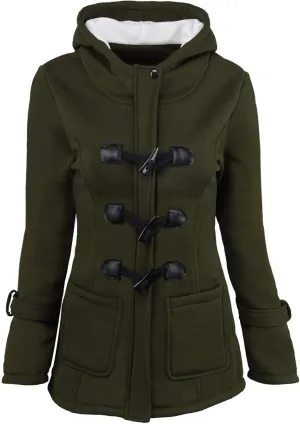 Womens Winter Coats Plus Size Warm Sherpa Lined Parkas Jacket Horn Buttons Jacket Puffer Outerwear with Fur Hood